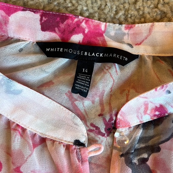 White House black market floral pink convertible blouse with tie black gray 14 - Picture 6 of 10